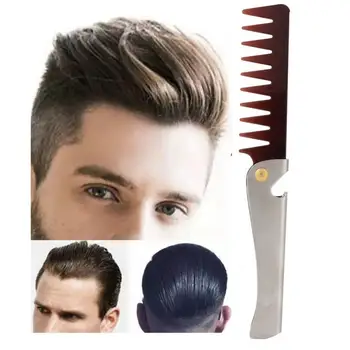 

Portable Vintage Oil Head Comb Stainless Steel Handle Folding Wide Teeth Comb Professional Hair Comb for Beauty Salon Barber a