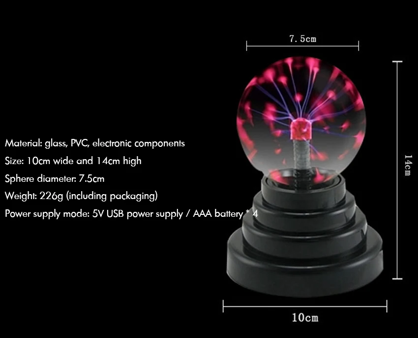 3-дюймовый Стекло плазменный шар лампы Электрический Глобус статический светильник сенсорный Сенсор светильник ning Настольный светильник s сфера ночной Светильник детский подарок