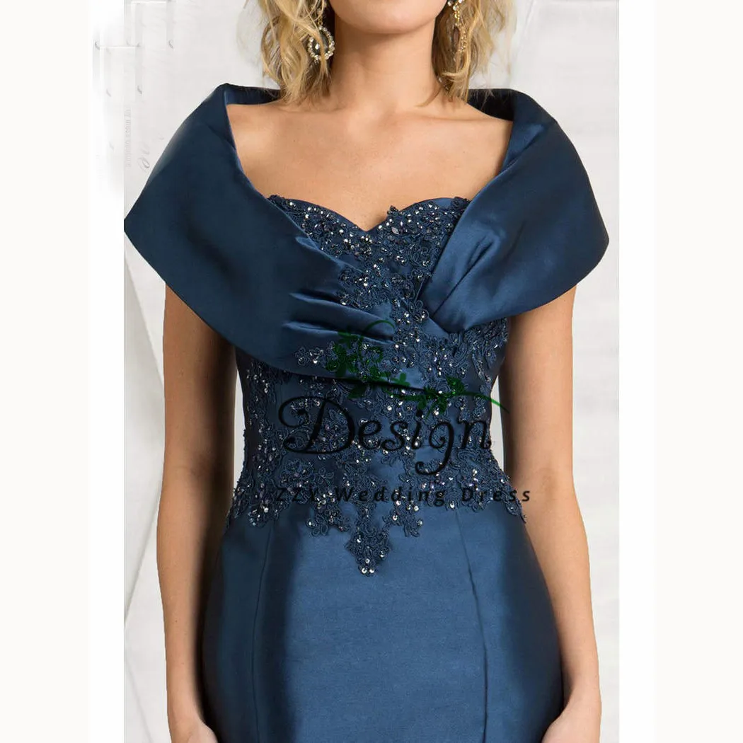 Платье для матери невесты темно-синего цвета Аппликация из бисера Русалка/Труба vestido madrina boda плюс размер платья для матери невесты - Цвет: blue