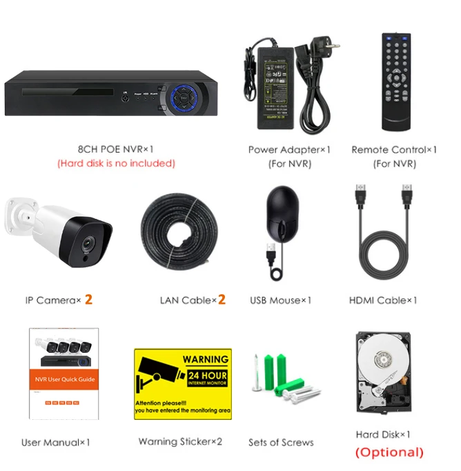 H.265 8CH 48V POE NVR комплект CCTV система 5,0 MP IP POE камера P2P IR IP66 наружная Всепогодная система видеонаблюдения - Цвет: 2CH 5MP Audio POE