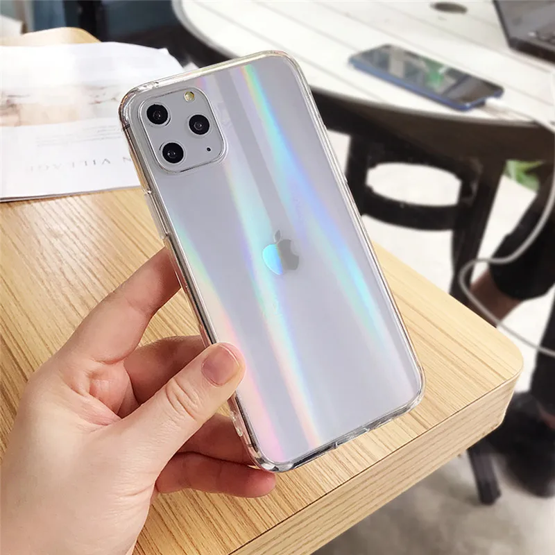 Градиентный Радужный лазерный Прозрачный чехол для iPhone 11 Pro Max X XR XS Max 6 6s 7 8 Plus, роскошные прозрачные мягкие акриловые чехлы