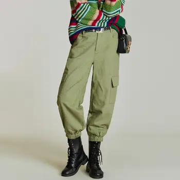 

HAVVA 2019 Autumn and Winter New Fashion Pants Women Nipped Waist Thin Closing Relaxed Tapered Jeans Cargo Pants K5831
