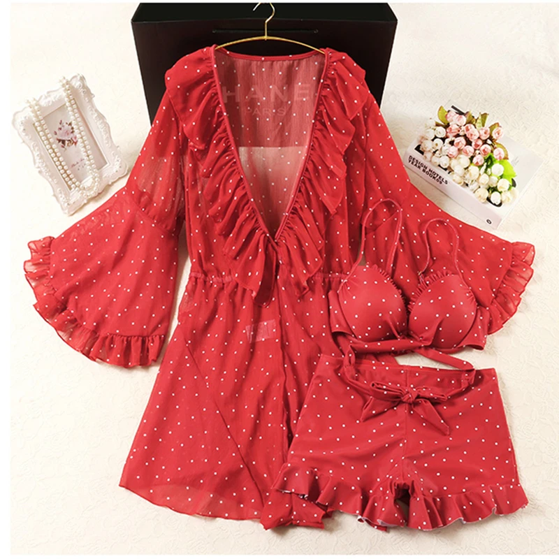 Push up swimsuit woman red printing tankini Set Women Swimwear 3 Piece Suits Print Bathing Suit Beach Wear Swim plus size | Женская