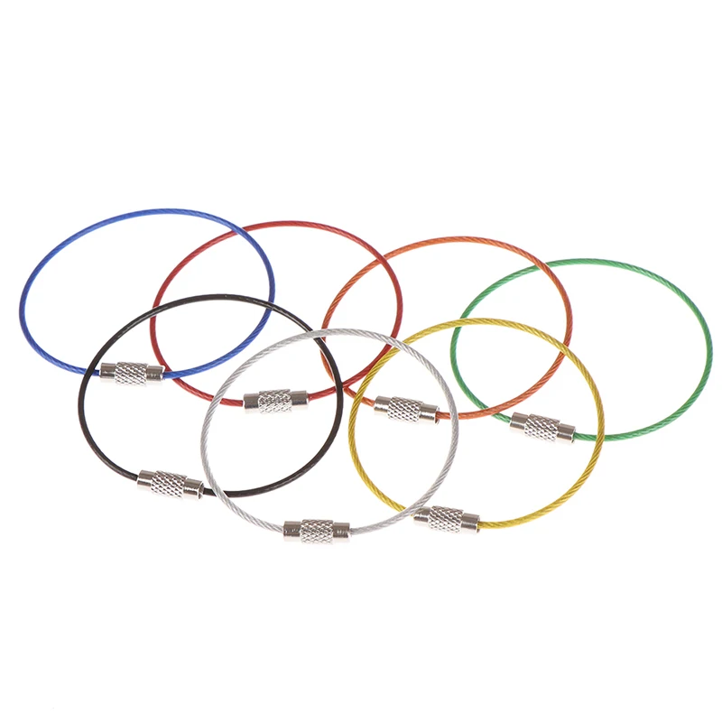 New 5pcs Stainless Steel Wire Keychain Outdoor Hiking Camping Cable Rope Keyring 7 Colors