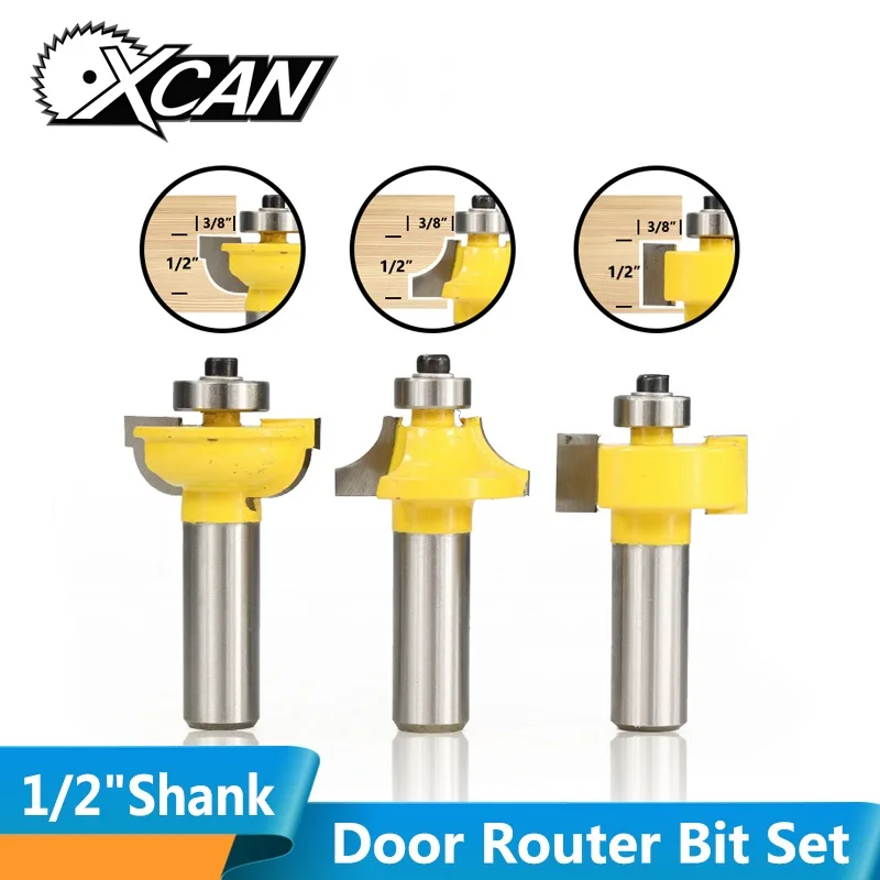 3Pcs 1//2/" Shank Router Bit Set Glass Door Round Over Bead Woodworking Cutter New