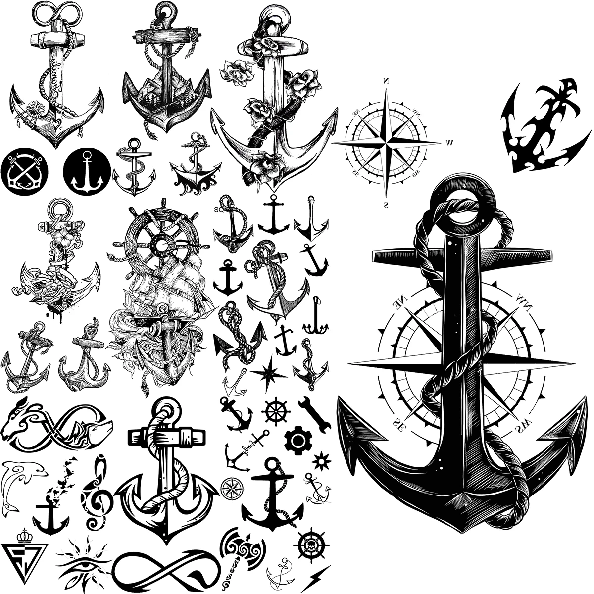 compass and anchor drawing