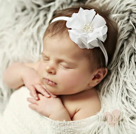 

1PCS Chiffon Flower with Pearl Baby Elastic Headband Nylon Newborn Toddler Hair Bands Cute Photography Props Hair Accessories