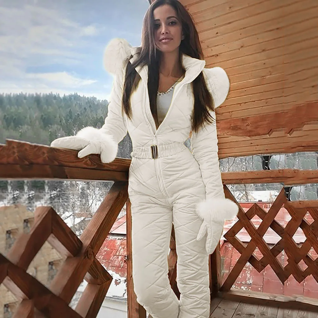 Fashion One Piece Ski Jumpsuit Casual Thick Winter Warm Woman's Snowboard Skisuit Outdoor Sports Skiing Pant Set Zipper Ski Suit