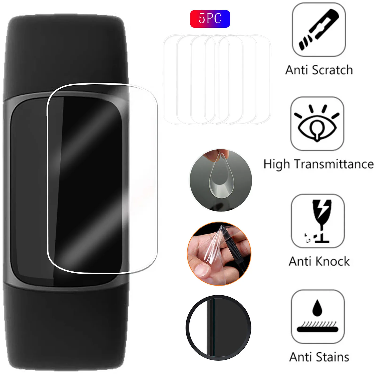 3/5/10PC Hydrogel Film For Fitbit Charge 5 Screen Protector HD Anti-scratch TPU Soft HD Films For Fitbit Charge 5 Screen Films 