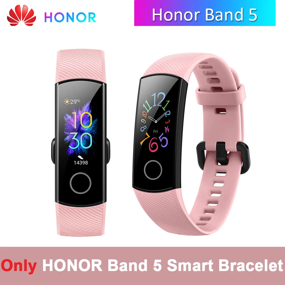 Pink Wristwatch HONOR Band 5 0,9" большой полноцветный AMOLED дисплей фитнес умный Браслет 240*120 пикселей 8 персонализированные часы лица - Цвет: Pink Wristwatch
