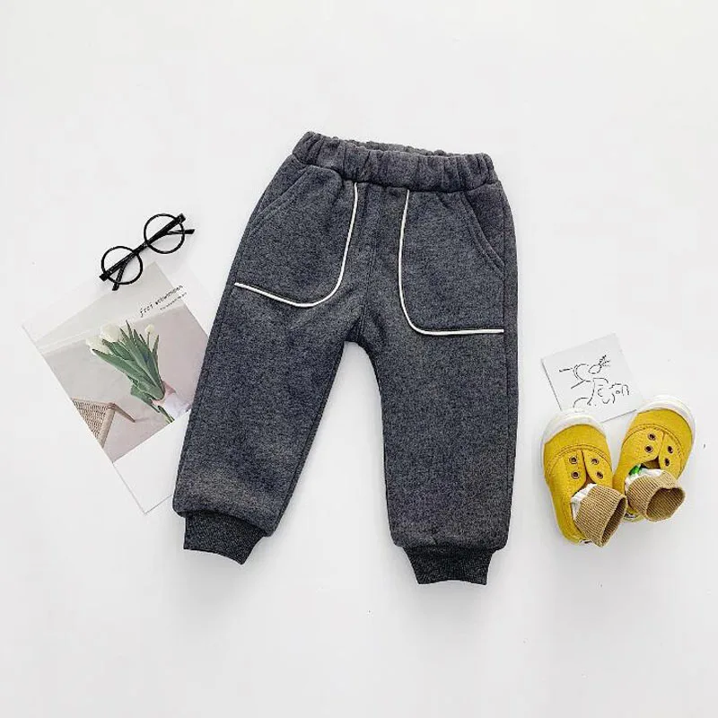 dark gray Новые детские штаны осенне-зимние утепленные вельветовые брюки повседневные штаны для мальчиков и девочек, свободные детские штаны для малышей возрастом от 1 года до 8 лет - Цвет: dark gray