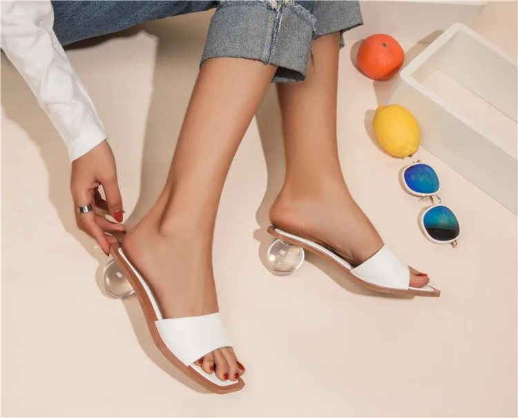 Eilyken/высококачественные прозрачные туфли из плексигласа; круглые прозрачные кристаллы; женские тапочки на каблуке; летние тапочки шлепанцы с квадратным носком