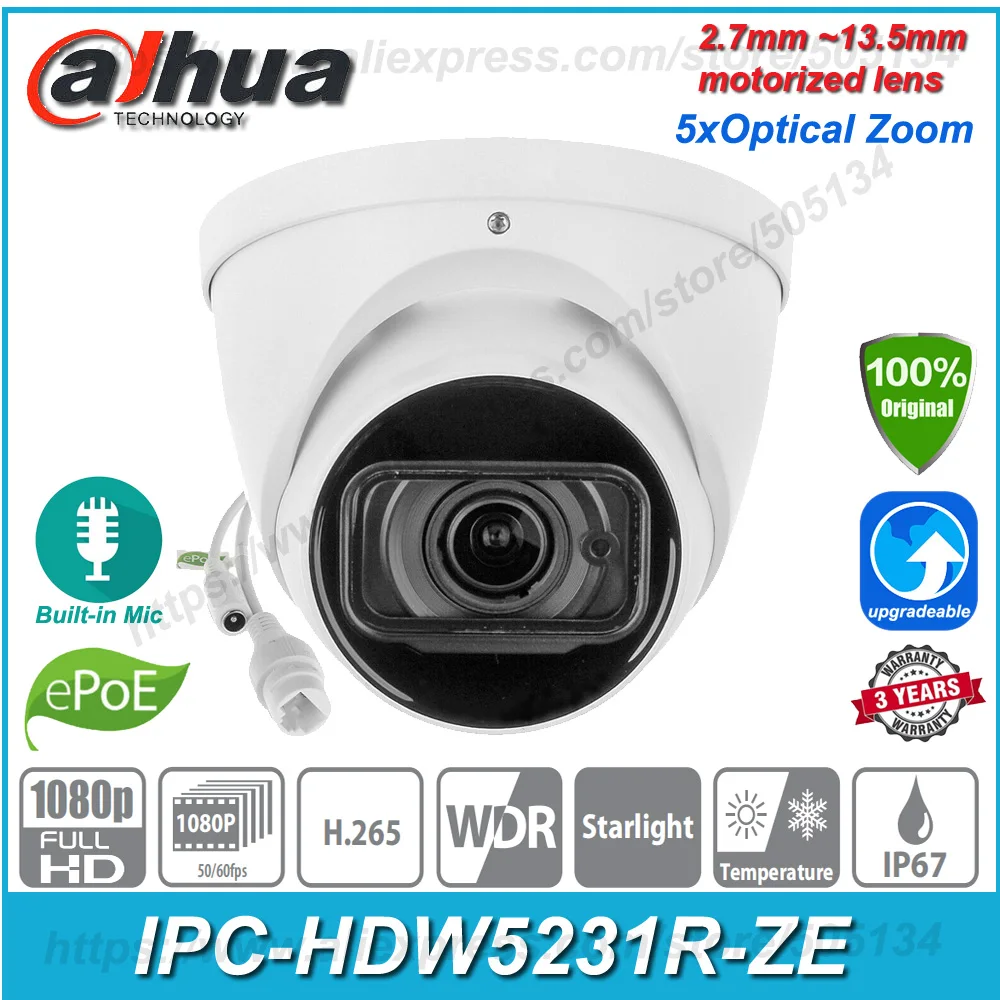 Оригинал Dahua IPC-HDW5231R-ZE 2MP моторизованный Объектив POE IP67 WDR ИК глазного яблока