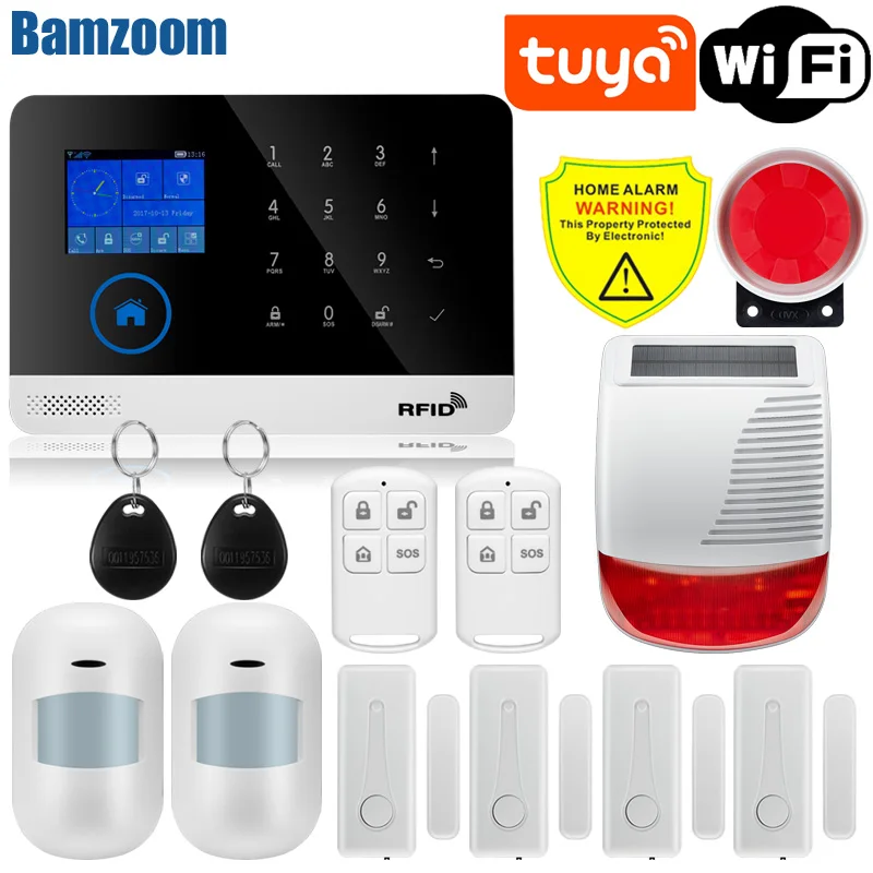 Tuya WiFi GSM home Security Protection smart Alarm System Touch screen Burglar kit Mobile APP Remote Control RFID Arm and Disarm security system security alarm wireless alarm smart siren alarm