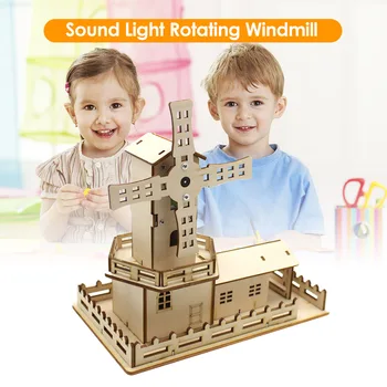 

Wooden Sound Light Rotating Windmill DIY Building Ornaments Puzzle Fun Funny Gadgets Novelty Interesting Toys for Children Gift