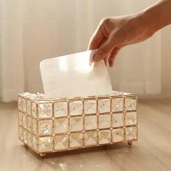 

Crystal Tissue Box Holder European Storage Box Phone Shelf Cover Home Organizer Plastic Luxurious Office Table Car Paper Gift