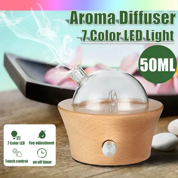 

Waterless Nebulizing Essential Oil Diffuser Wooden Glass Aromatherapy Air Humidifier with Colorful LED Light for Home Office