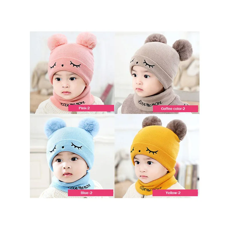 new hat scarf autumn and winter baby hat boys and girls hair ball hat O collar scarf winter warm knitted beanie hat scarf s