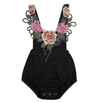 

Girls Jumpsuit Newborn Infant Kids Floral Clothes Summer Romper Bodysuit Sundress Outfits(12-18 Months, Black)