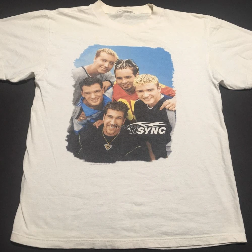 1998NSYNC групповая фотография состаренная Винтажная Футболка большого размера |