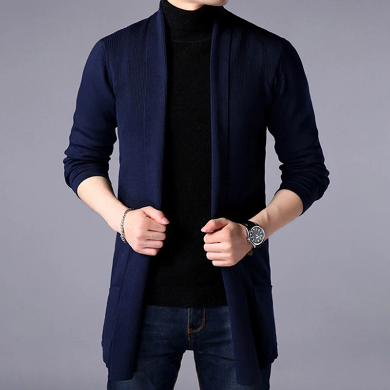 FAVOCENT-Cardigan masculino de malha fina, suéter monocromático,