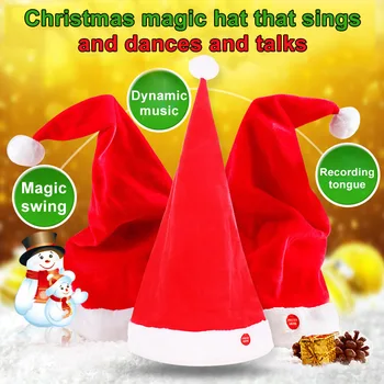 

High 1 Pcs Plush Christmas Hat Singing Dancing Moving Santa Hat Xmas Party Santa Cap LG66