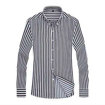 

2019 Men Striped Shirts Casual Long Sleeved Mens Shirt 3XL Plus Size Business Man Shirt Male Social Dress Shirts Outwear