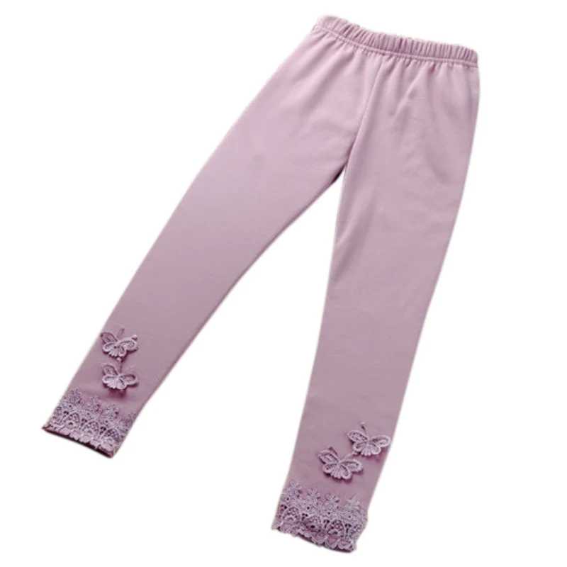 Леггинсы для девочек; повседневные теплые длинные штаны с кружевными бабочками для маленьких девочек; эластичные брюки для девочек; леггинсы из лайкры; детские леггинсы - Цвет: Dark pink