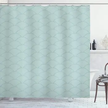 

Geometric Shower Curtain, Fish Scale Pattern Half Circles Dots Geometric Arrangement Circular Motifs, Cloth Fabric Bathroom