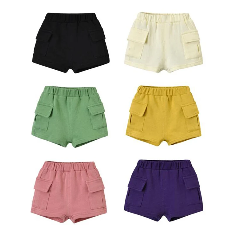 

Хлопковые летние шорты для маленьких девочек, одежда, однотонные детские шорты для мальчиков, модные черные свободные Бермуды