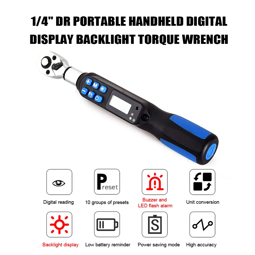 1/4" DR Portable Handheld Digital Display Backlight Torque Wrench 0.1-2NM Ratchet Wrench Torque Spanner Manual Wrenches
