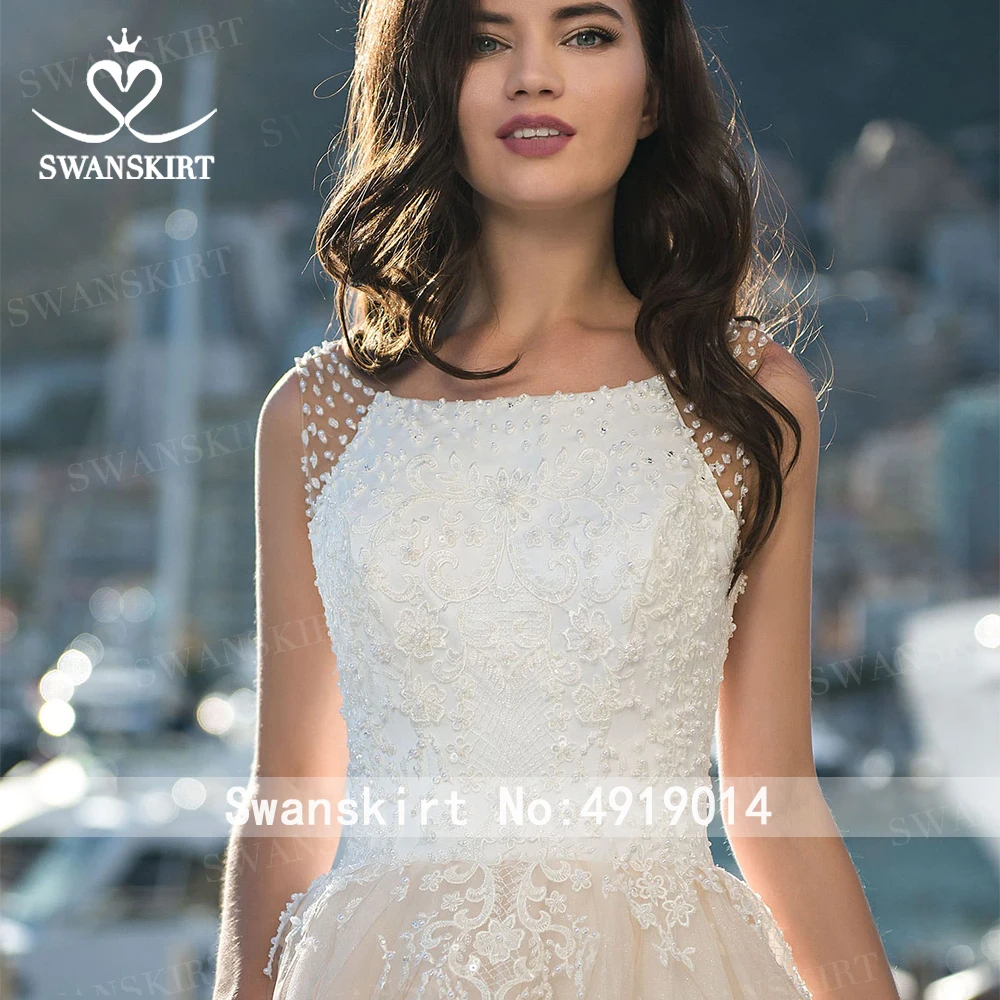 Модные аппликации свадебное платье Swanskirt AW12 совок бисером A-Line Иллюзия принцесса свадебные платья под заказ Vestido de novia