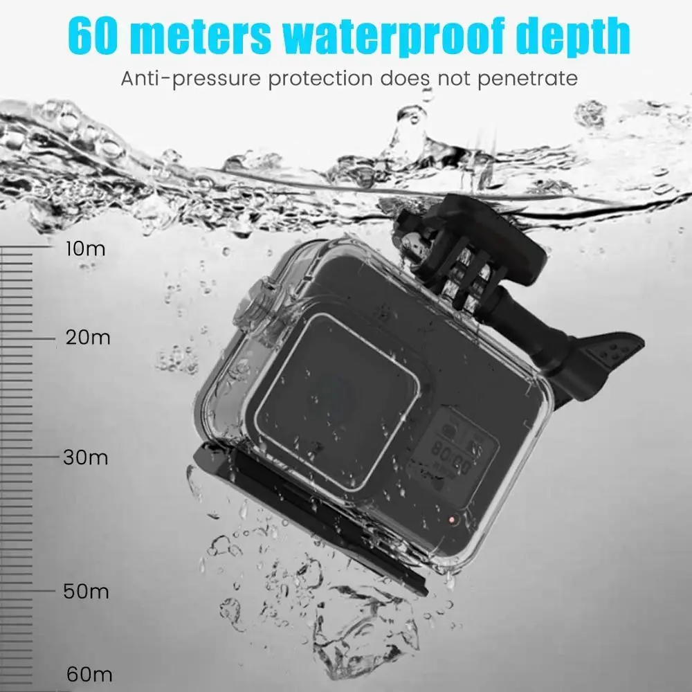 60 м водонепроницаемый чехол для подводной съемки защитный жесткий корпус чехол для Gopro Hero 8 черная Экшн-камера с креплением и винтом