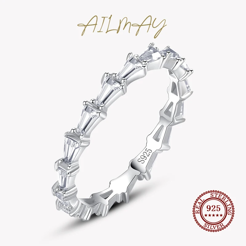 Ailmay 100% реальные 925 пробы Серебряная линия прозрачными камнями кольца стекируемые