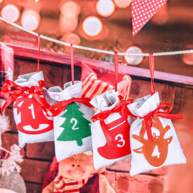 

Christmas Advent Calendars 24 Days Countdown Calendar Hanging Felt Drawstring Gift Bags For Xmas Tree Holiday Party Decoration