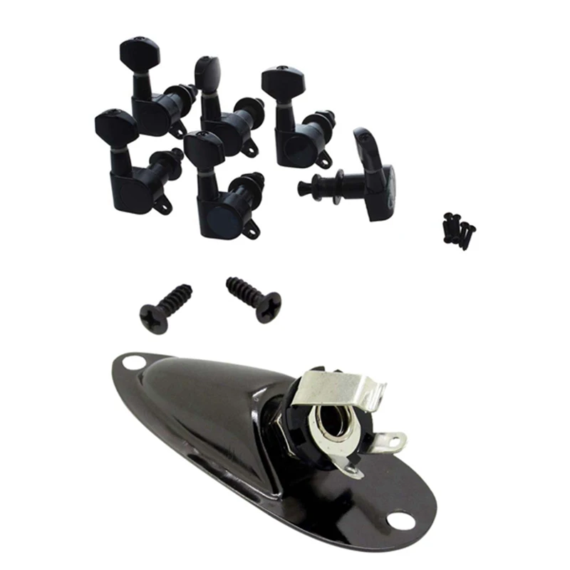 

6Pcs Sealed Guitar String Tuning Pegs Tuners Machine Heads 6R & 1x 1/4Inch Guitar Pickup Output Input Jack Plug Socket