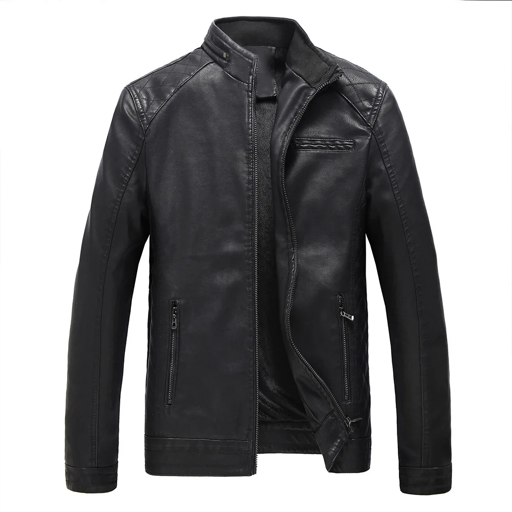 

Plus Velvet Men Leather Coat Pu Big Code Men's Li Collar Leather Jacket Youth Men's Wear