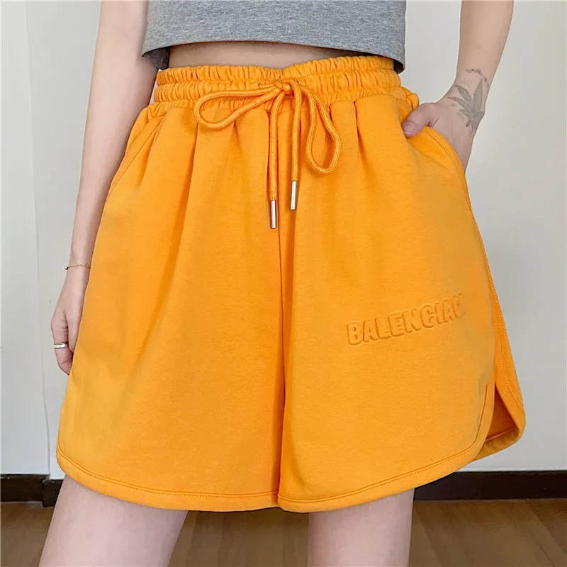 under armour shorts Sports shorts women's summer new products Korean casual embossed letters elastic waist band wide loose leg women's sports pants gymshark shorts Shorts