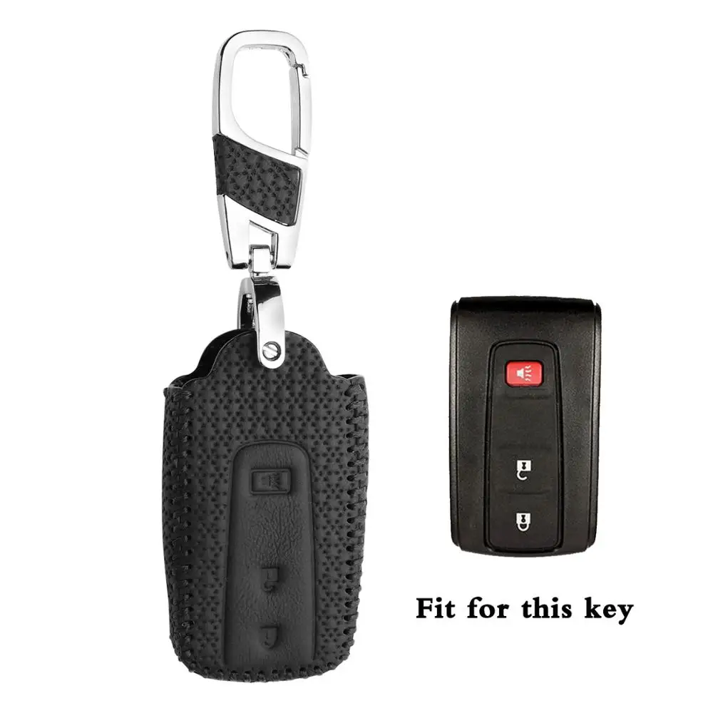 Чехол для ключей из натуральной кожи для Toyota Prius 2004-2009 3 брелок для ключей с кнопками, чехол для ключей с дистанционным управлением, сменный чехол для ключей, автомобильный стиль - Название цвета: Black