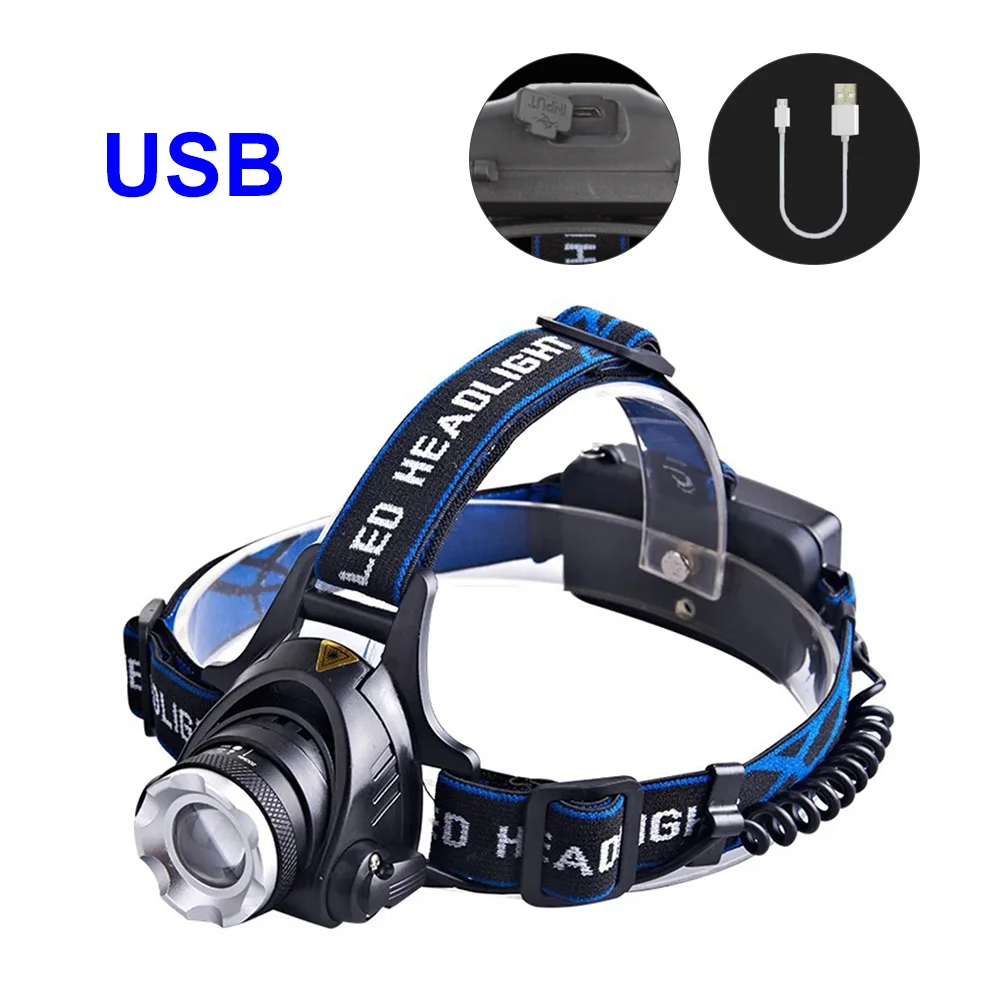 SUNYIMA LED Headlight T6 Zoom Led Headlamp Body Motion Sensor Headlight Camping Flashlight Head Light Torch Lamp With USB - Испускаемый цвет: USB