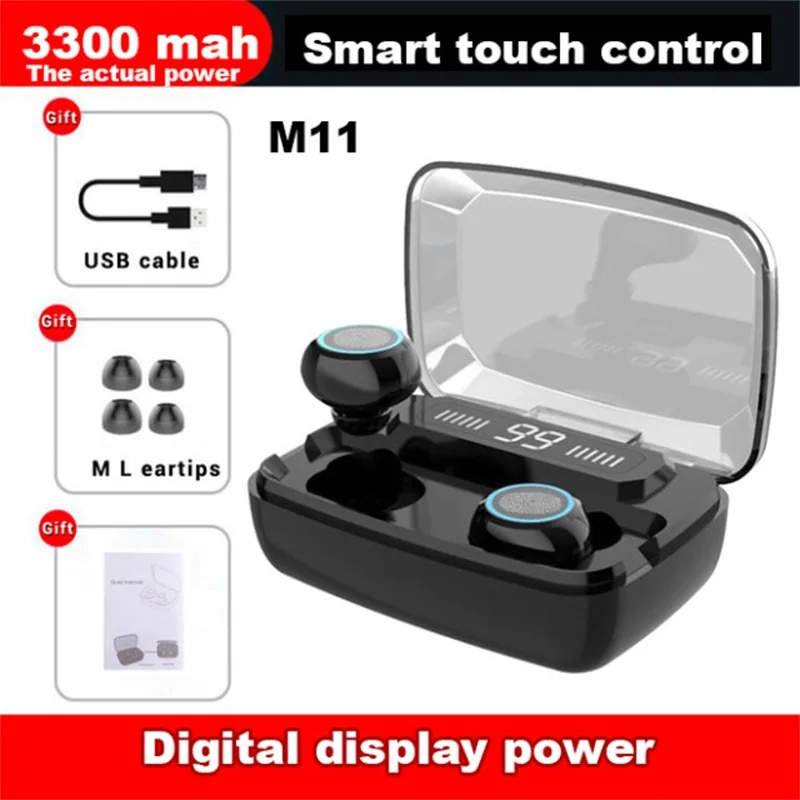 M11 Оригинальные беспроводные наушники M11 TWS Bluetooth 5,0, стерео наушники, гарнитура с шумоподавлением, зарядная коробка для мобильного телефона - Цвет: M11
