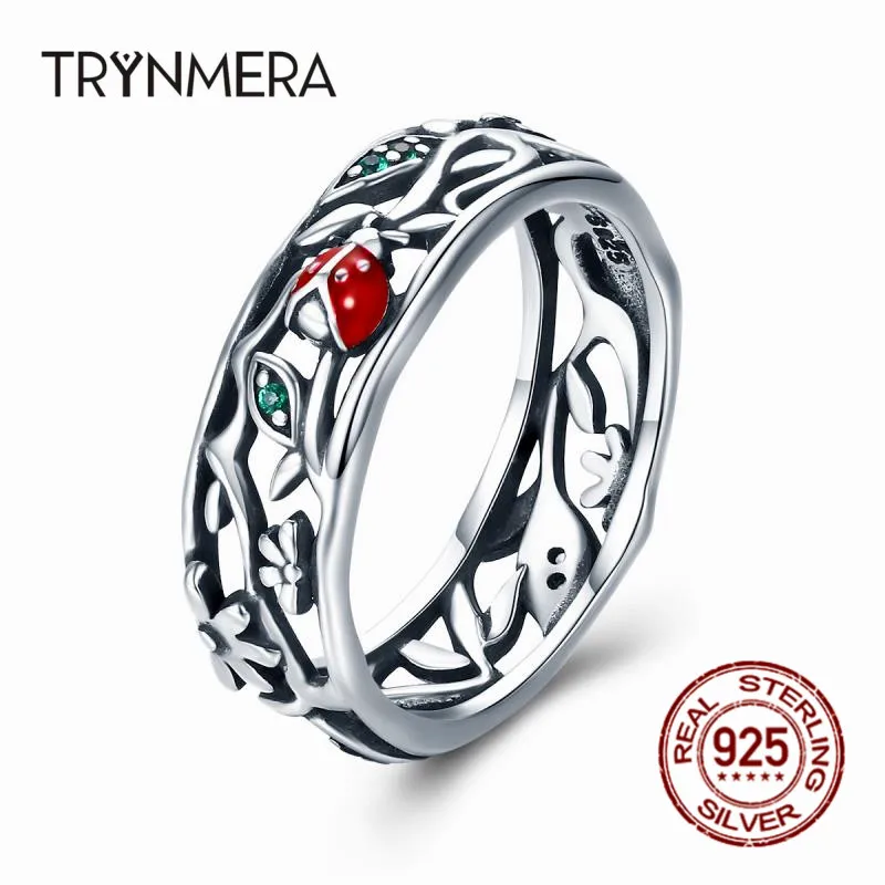 Trynmera, лидер продаж, подлинное 925 пробы Серебряное кольцо "Божья коровка" с витыми листьями дерева для женщин, ювелирные изделия из стерлингового серебра TR111