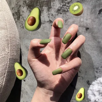 

24Pcs/box with 2g glue Fashion Fresh Mid-length Frosted Avocado Color Wrapped Nail Solid Color Square Head Fake Nails press on