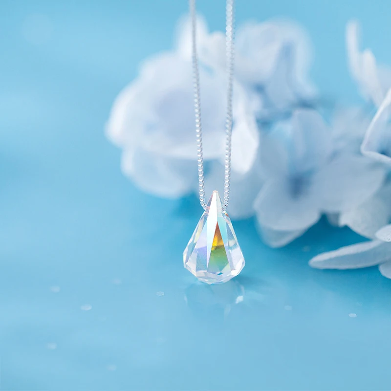 

MloveAcc Geometry Cone Shape CZ Pendant Necklace for Women 925 Sterling Silver Box Chain Necklace Korean Jewelry