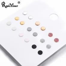 RAVIMOUR, 9 пар, Крошечные круглые серьги-гвоздики, набор, золото, серебро, черный, разные цвета, друзы, маленькие серьги, модное ювелирное изделие, подарок для девочек