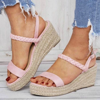 

Women Summer Sandals Pu Platform Wedges Heels Peep Toe Buckle 2020 New Fashion Casual Beach Female Ladies Shoes Zapatos De Mujer