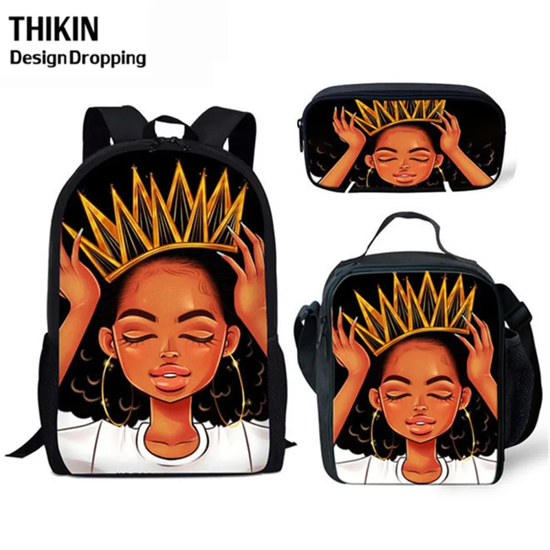 THIKIN дети рюкзак для девочек для школы черного искусства в африканском стиле для девочек дизайн рюкзак для детей 3 шт./компл. Школьный рюкзак, школьный рюкзак - Цвет: 1
