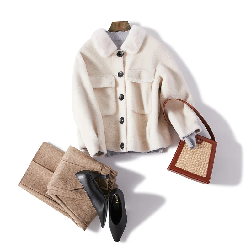 coats and jackets women winter real wool fur coat new grain sheep sheared coat female turn down mink collar female jacket
