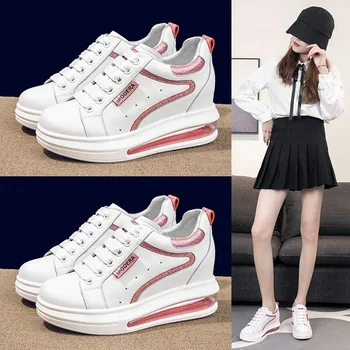 

Genuine Leather Casual Shoes Women Sneakers White Sneakers Platform Med Heel Ladies Shoes Comfortable Vulcanized Shoes