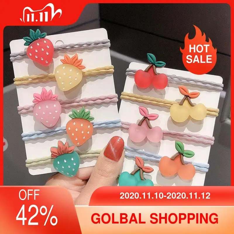 

5Pcs Girls Cartoon Fruits Scrunchie Elastic Nylon Small Hair Bands Children Ponytail Holder Rubber Headband Kids Accessories